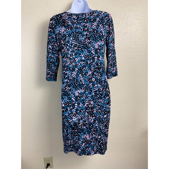 Seraphine Blue Abstract Maternity Dress Women Size 4 3/4 Sleeve Jersey Stretch - Picture 2 of 16